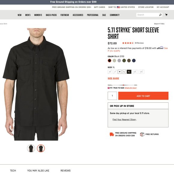 5.11 Tactical Stryke Black short sleeve shirt - Picture 4 of 8